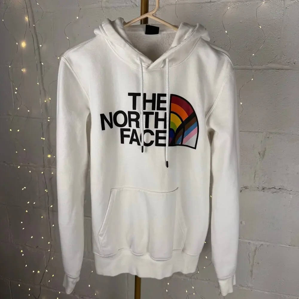 the north face mens pride rainbow logo white pullover hoodie sweatshirt